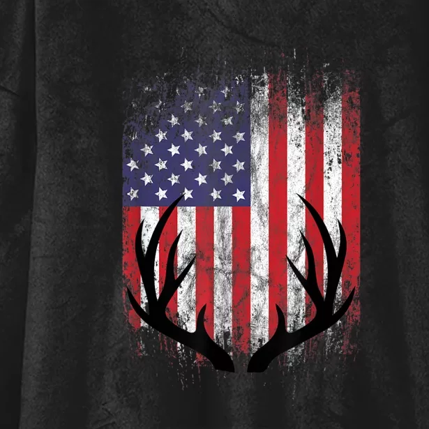 Deer Hunting American Flag Whitetail Buck Antlers Hooded Wearable Blanket