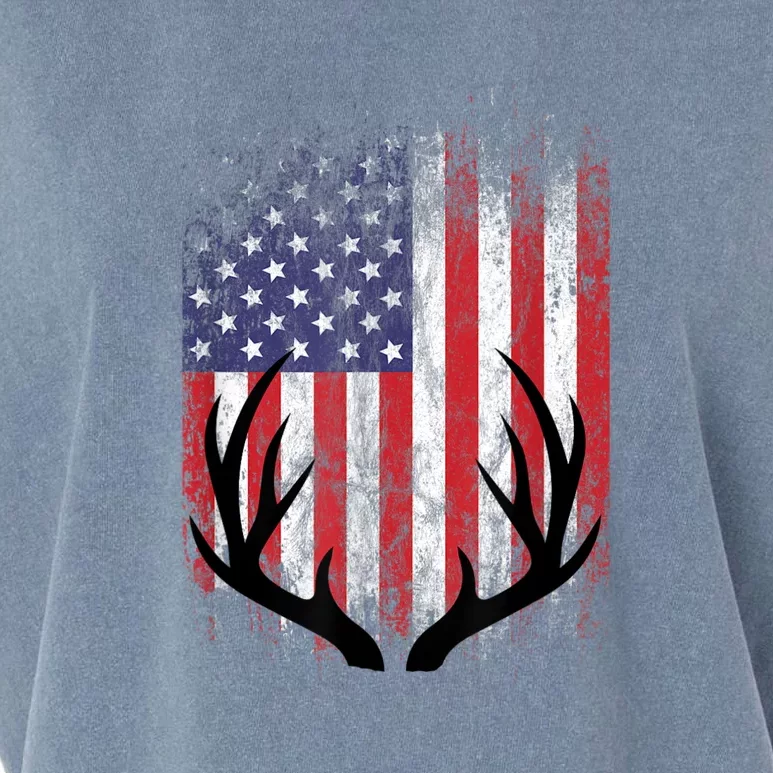 Deer Hunting American Flag Whitetail Buck Antlers Garment-Dyed Women's Muscle Tee