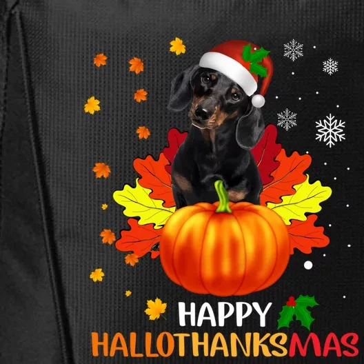 Dachshund Halloween And Merry Christmas Happy Hallothanksmas Gift City Backpack