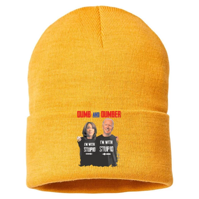 Dumber Haris And Biden Vote For Trump 2024 Sustainable Knit Beanie