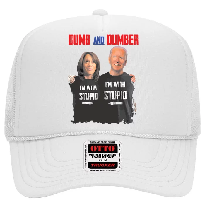 Dumber Haris And Biden Vote For Trump 2024 High Crown Mesh Trucker Hat