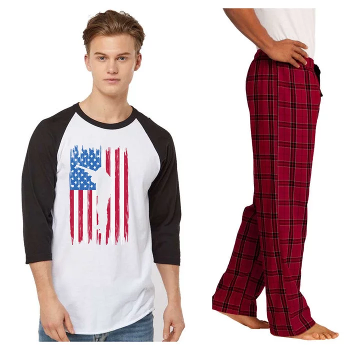 Deer Hunter American Flag Distressed Vintage Gift Raglan Sleeve Pajama Set