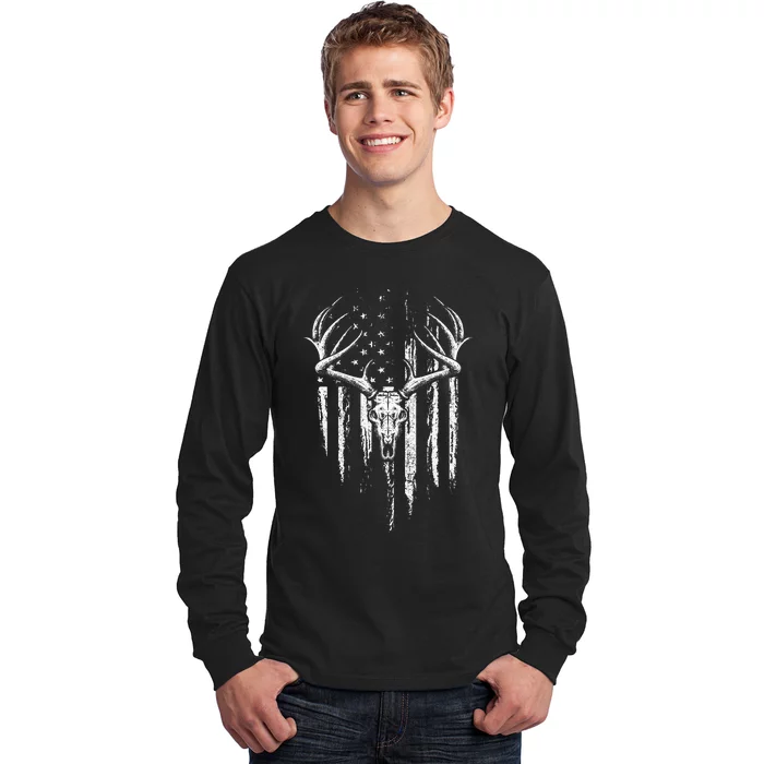 Deer Hunting American Flag Bowhunting Whitetail Bow Hunter Long Sleeve Shirt