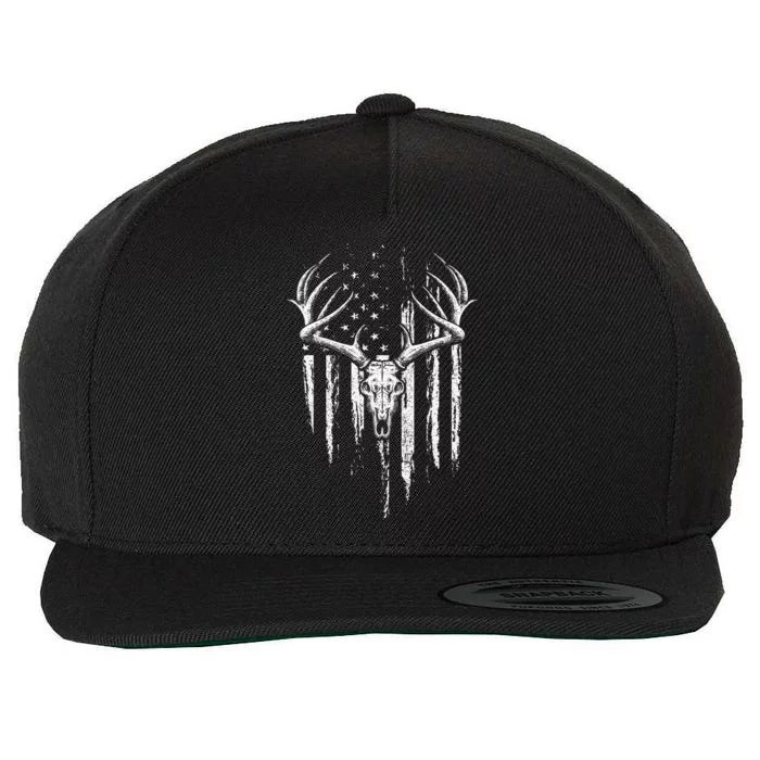 Deer Hunting American Flag Bowhunting Whitetail Bow Hunter Wool Snapback Cap