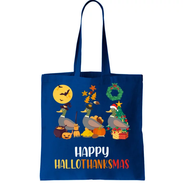 Duck Halloween And Merry Christmas Happy Hallothanksmas Gift Tote Bag