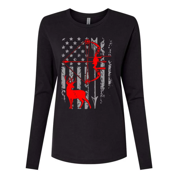 Deer Hunting American Flag Bow Hunting Patriotic Hunters Gift Womens Cotton Relaxed Long Sleeve T-Shirt