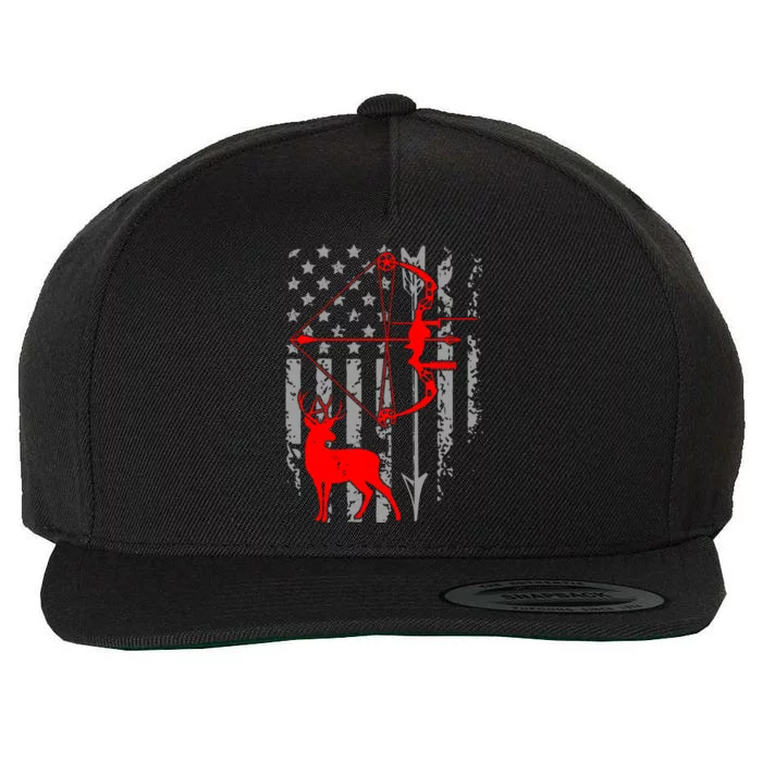 Deer Hunting American Flag Bow Hunting Patriotic Hunters Gift Wool Snapback Cap