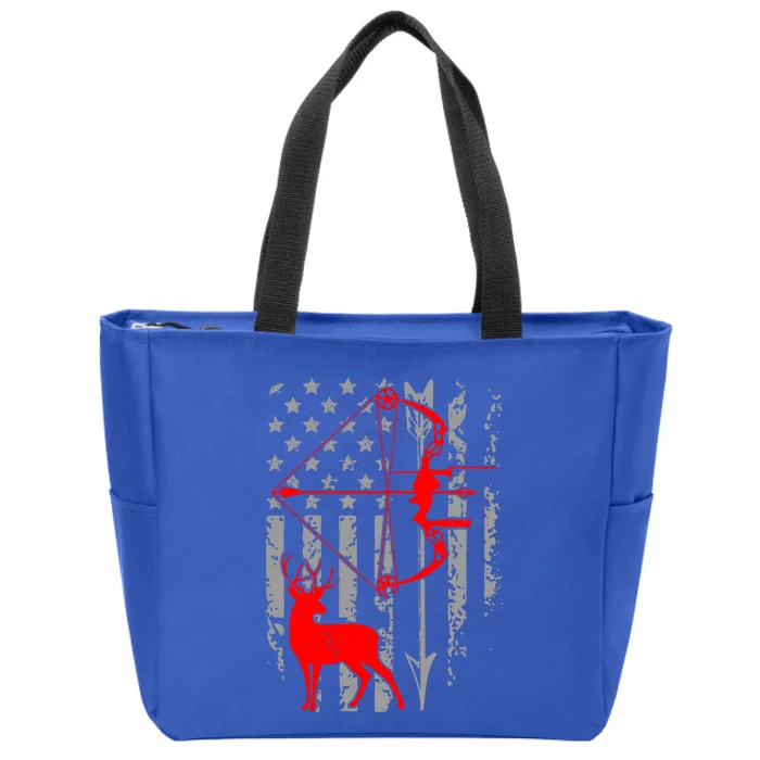 Deer Hunting American Flag Bow Hunting Patriotic Hunters Gift Zip Tote Bag