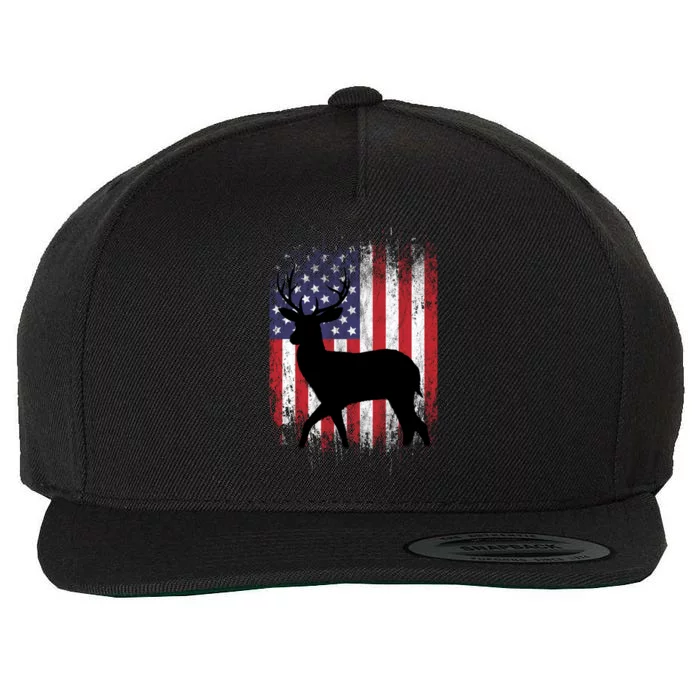 Deer Hunting American Flag Whitetail Buck Gift Wool Snapback Cap