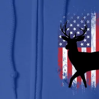 Deer Hunting American Flag Whitetail Buck Gift Full Zip Hoodie