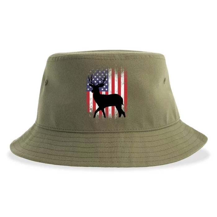 Deer Hunting American Flag Whitetail Buck Gift Sustainable Bucket Hat