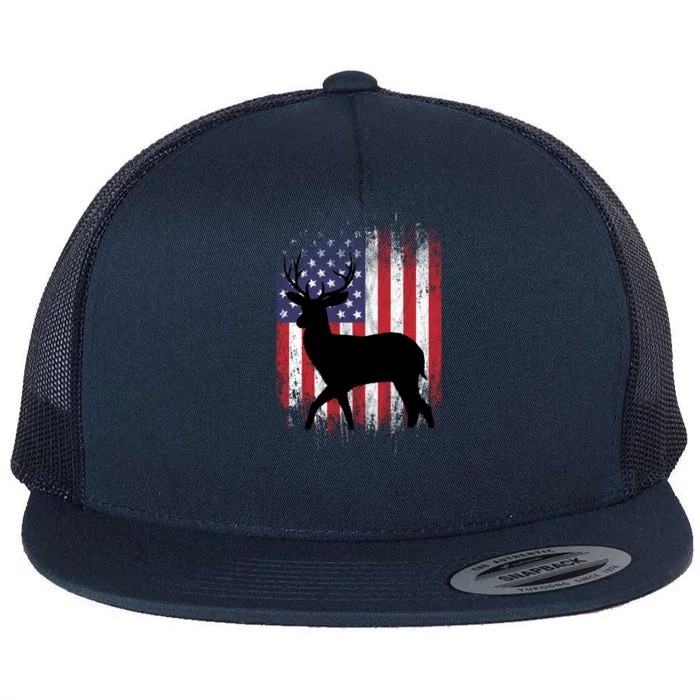 Deer Hunting American Flag Whitetail Buck Gift Flat Bill Trucker Hat