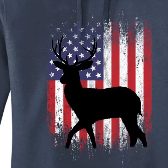 Deer Hunting American Flag Whitetail Buck Gift Women's Pullover Hoodie