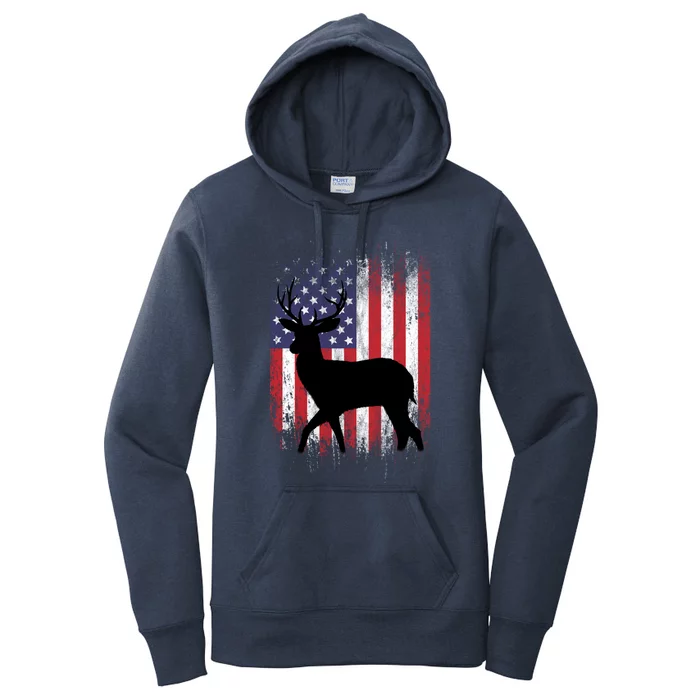 Deer Hunting American Flag Whitetail Buck Gift Women's Pullover Hoodie