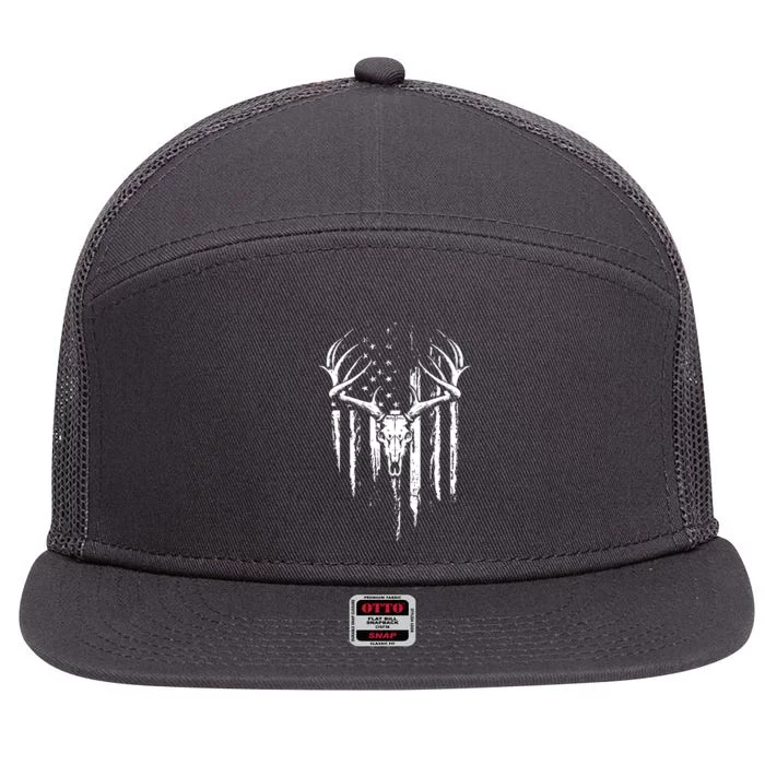 Deer Hunting American Flag Bowhunting Whitetail Bow Hunter 7 Panel Mesh Trucker Snapback Hat