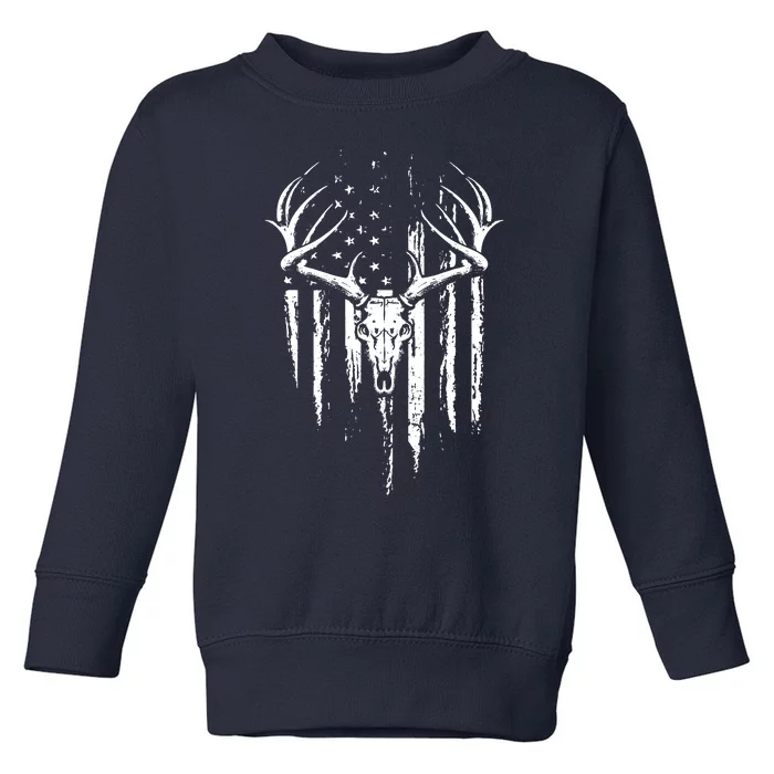 Deer Hunting American Flag Bowhunting Whitetail Bow Hunter Toddler Sweatshirt