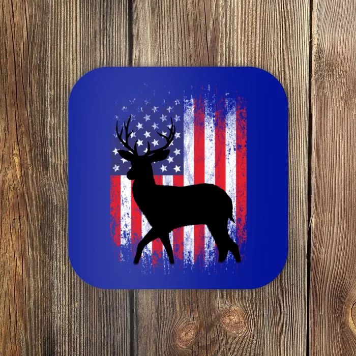 Deer Hunting American Flag Whitetail Buck Meaningful Gift Coaster