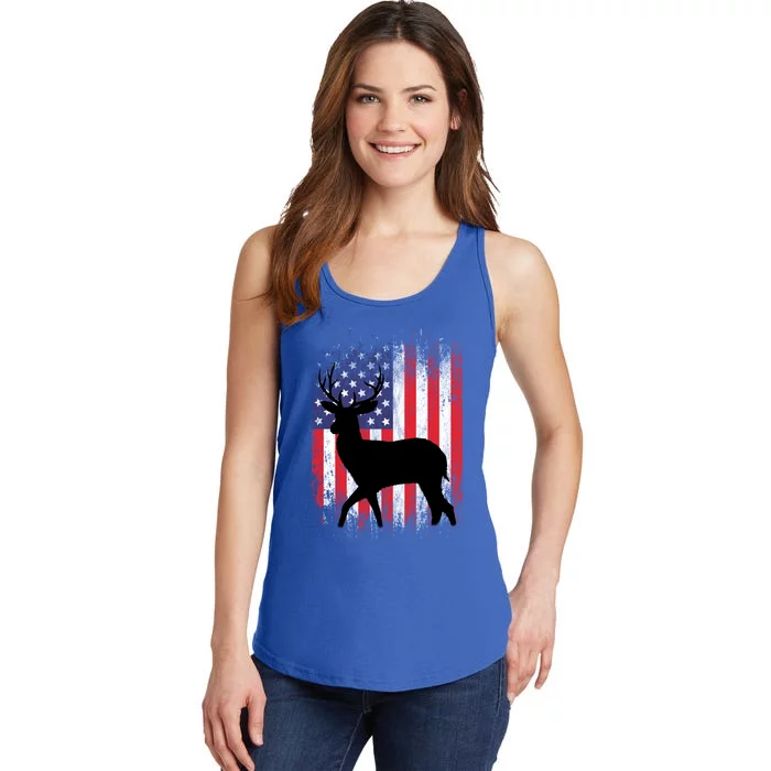 Deer Hunting American Flag Whitetail Buck Meaningful Gift Ladies Essential Tank