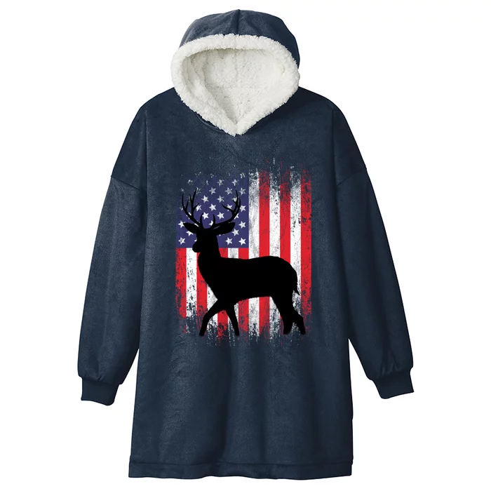 Deer Hunting American Flag Whitetail Buck Meaningful Gift Hooded Wearable Blanket