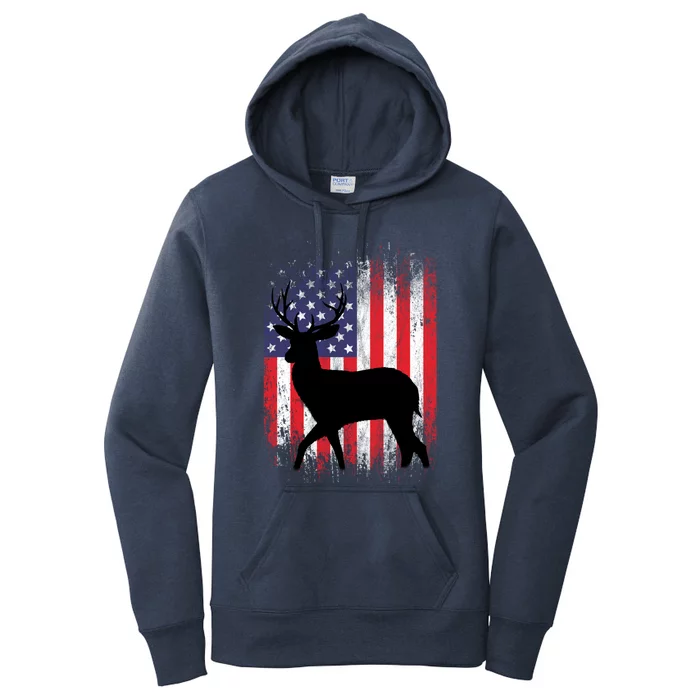 Deer Hunting American Flag Whitetail Buck Meaningful Gift Women's Pullover Hoodie