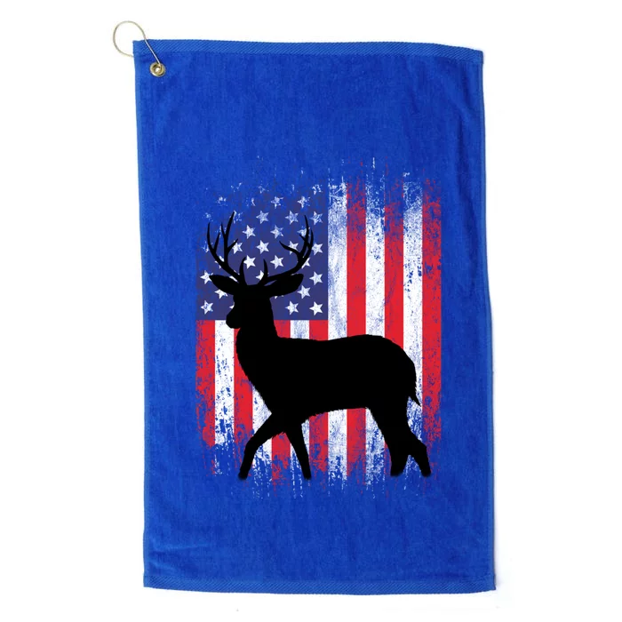 Deer Hunting American Flag Whitetail Buck Meaningful Gift Platinum Collection Golf Towel