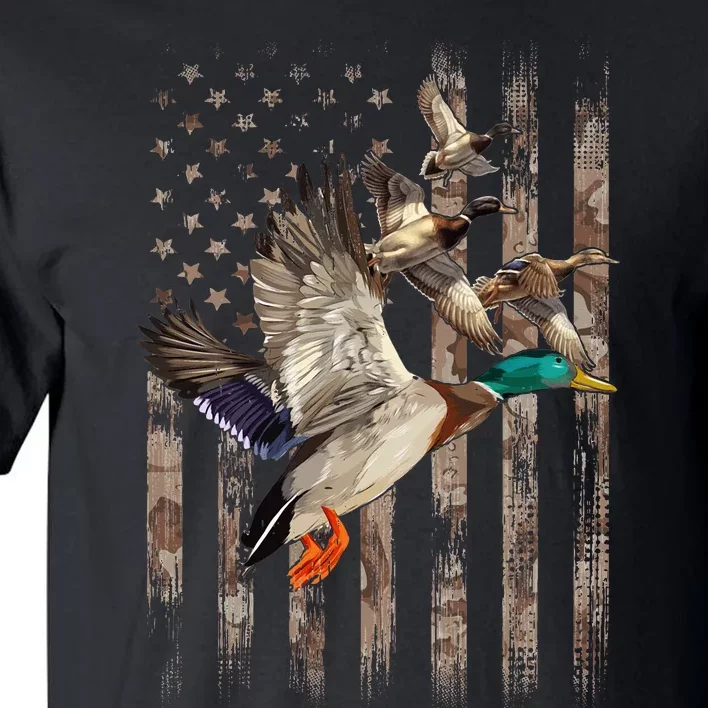 Duck Hunter American Flag Waterfowl Hunting Camouflage Tall T-Shirt