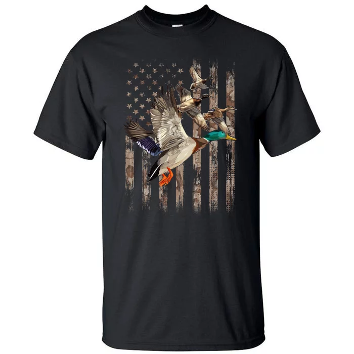 Duck Hunter American Flag Waterfowl Hunting Camouflage Tall T-Shirt