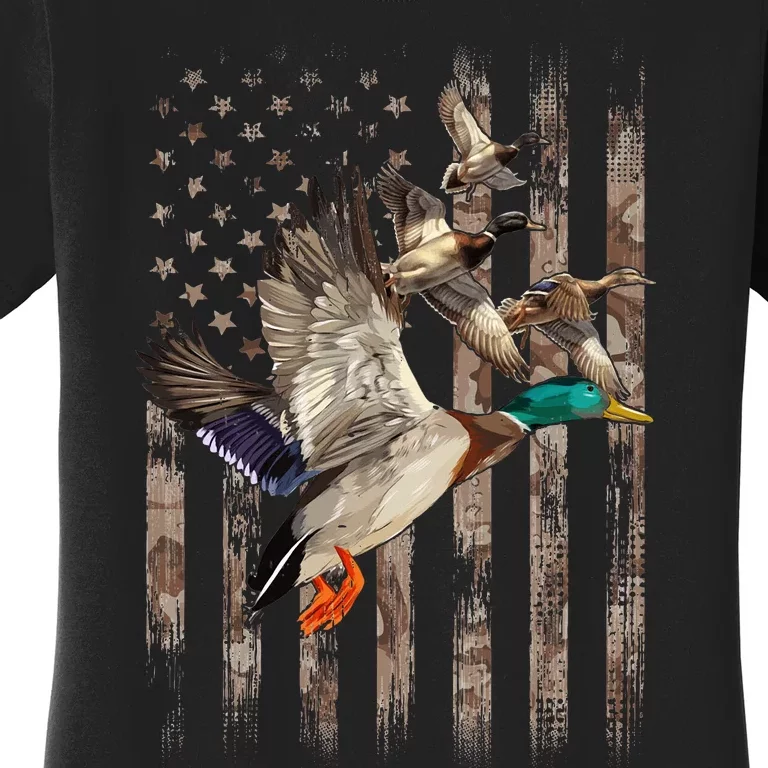 Duck Hunter American Flag Waterfowl Hunting Camouflage Women's T-Shirt