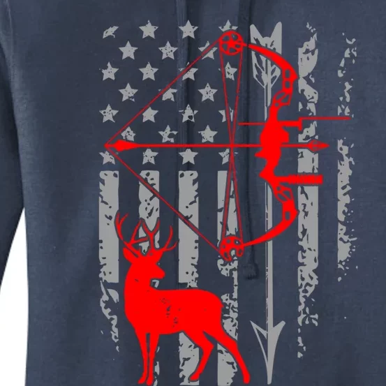 Deer Hunting American Flag Bow Hunting Patriotic Hunters Cool Gift Women's Pullover Hoodie