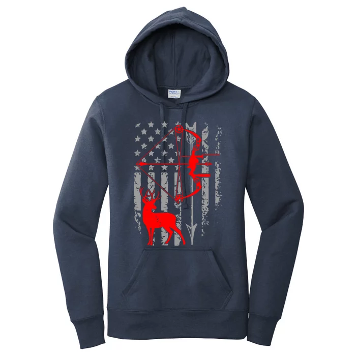 Deer Hunting American Flag Bow Hunting Patriotic Hunters Cool Gift Women's Pullover Hoodie