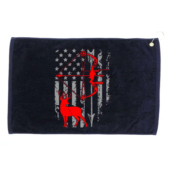 Deer Hunting American Flag Bow Hunting Patriotic Hunters Cool Gift Grommeted Golf Towel