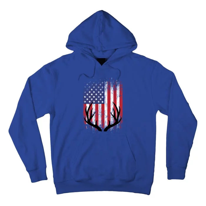 Deer Hunting American Flag Whitetail Buck Antlers Meaningful Gift Tall Hoodie