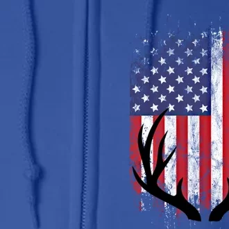 Deer Hunting American Flag Whitetail Buck Antlers Meaningful Gift Full Zip Hoodie