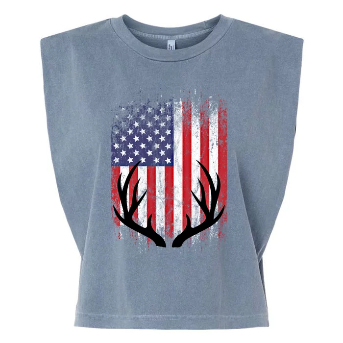 Deer Hunting American Flag Whitetail Buck Antlers Meaningful Gift Garment-Dyed Women's Muscle Tee