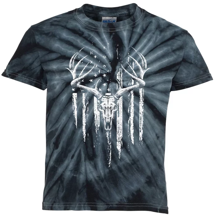 Deer Hunting American Flag Bowhunting Whitetail Bow Hunter Kids Tie-Dye T-Shirt