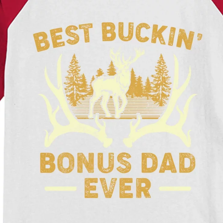 Deer Hunting Best Buckin Bonus Dad Ever Hunting Fathers Day Gift Kids Colorblock Raglan Jersey