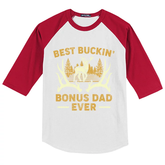 Deer Hunting Best Buckin Bonus Dad Ever Hunting Fathers Day Gift Kids Colorblock Raglan Jersey