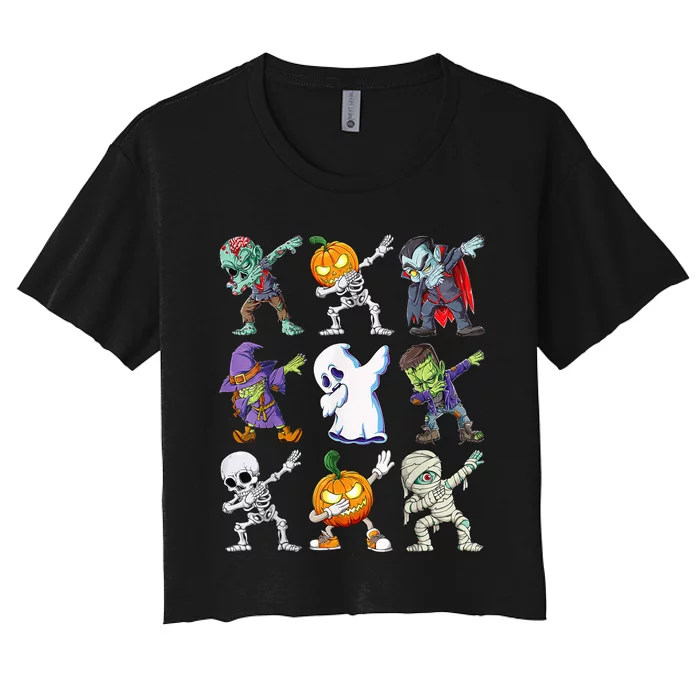 Dabbing Halloween Boys Skeleton Zombie Scary Pumpkin Mummy Women's Crop Top Tee