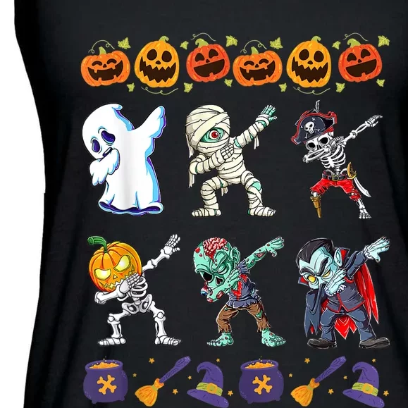 Dabbing Halloween Boys Skeleton Zombie Scary Pumpkin Mummy Ladies Essential Flowy Tank