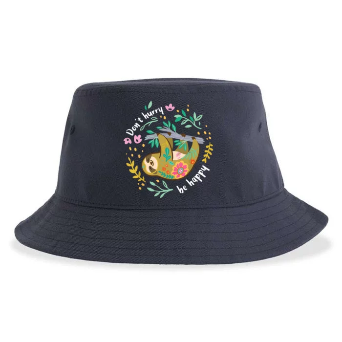 Don't Hurry Be Happy, Cute Lazy Funny Sloth Sustainable Bucket Hat