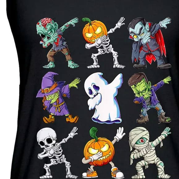 Dabbing Halloween Boy Skeleton Zombie Scary Pumpkin Mummy Ladies Essential Flowy Tank