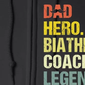 Dad Hero Biathlon Coach Funny Biathlon Coach Humor Premium Full Zip Hoodie