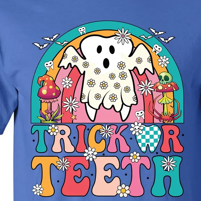 Dentist Halloween Boo Ghost Retro Groovy Trick Or Teeth Gift Tall T-Shirt