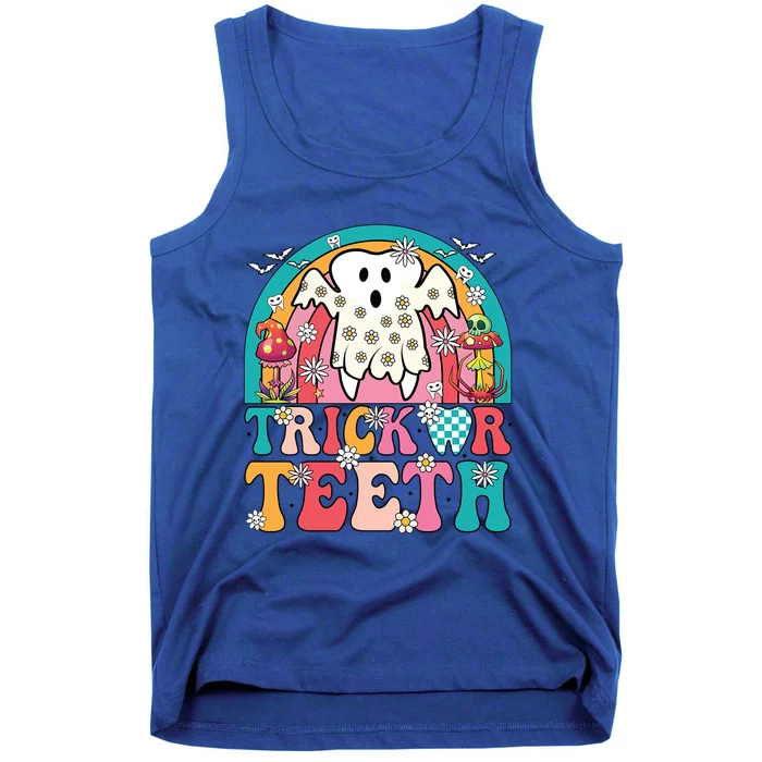 Dentist Halloween Boo Ghost Retro Groovy Trick Or Teeth Gift Tank Top