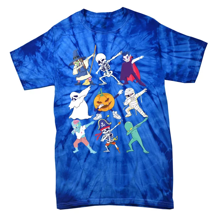 Dabbing Halloween Boy Girl Kids Skeleton Scary Pumpkin Tie-Dye T-Shirt