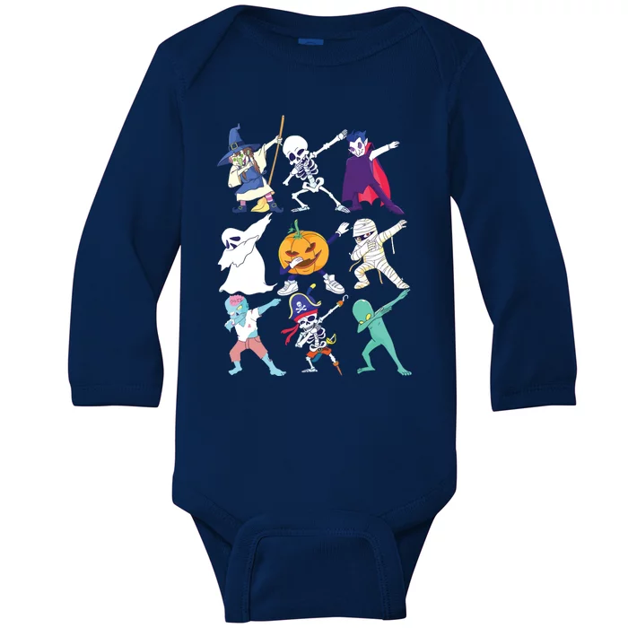 Dabbing Halloween Boy Girl Kids Skeleton Scary Pumpkin Baby Long Sleeve Bodysuit