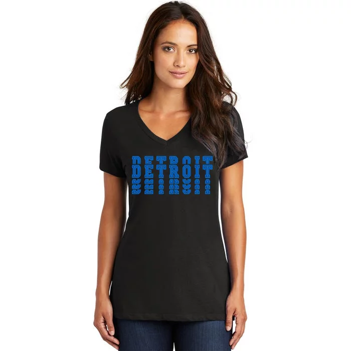 Detroit Honolulu Blue Stacked Women's V-Neck T-Shirt