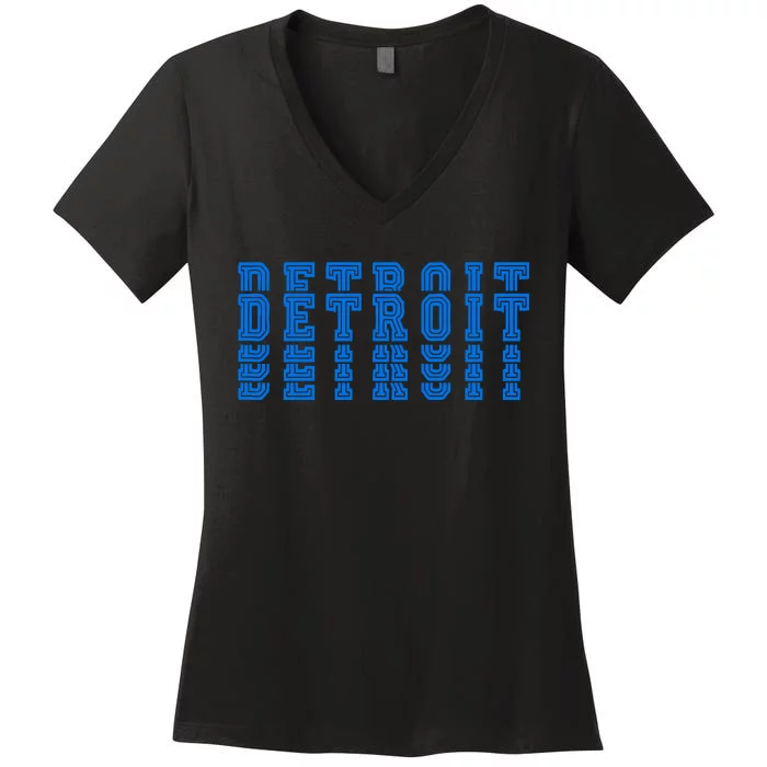 Detroit Honolulu Blue Stacked Women's V-Neck T-Shirt