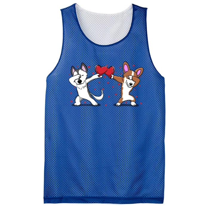 Dabbing Husky Corgi Dog Heart Valentines Day Gift Lovers Gift Mesh Reversible Basketball Jersey Tank