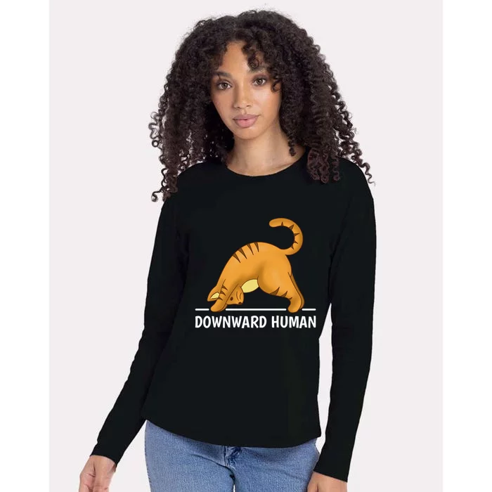 Downward Hu Cat Gift Womens Cotton Relaxed Long Sleeve T-Shirt